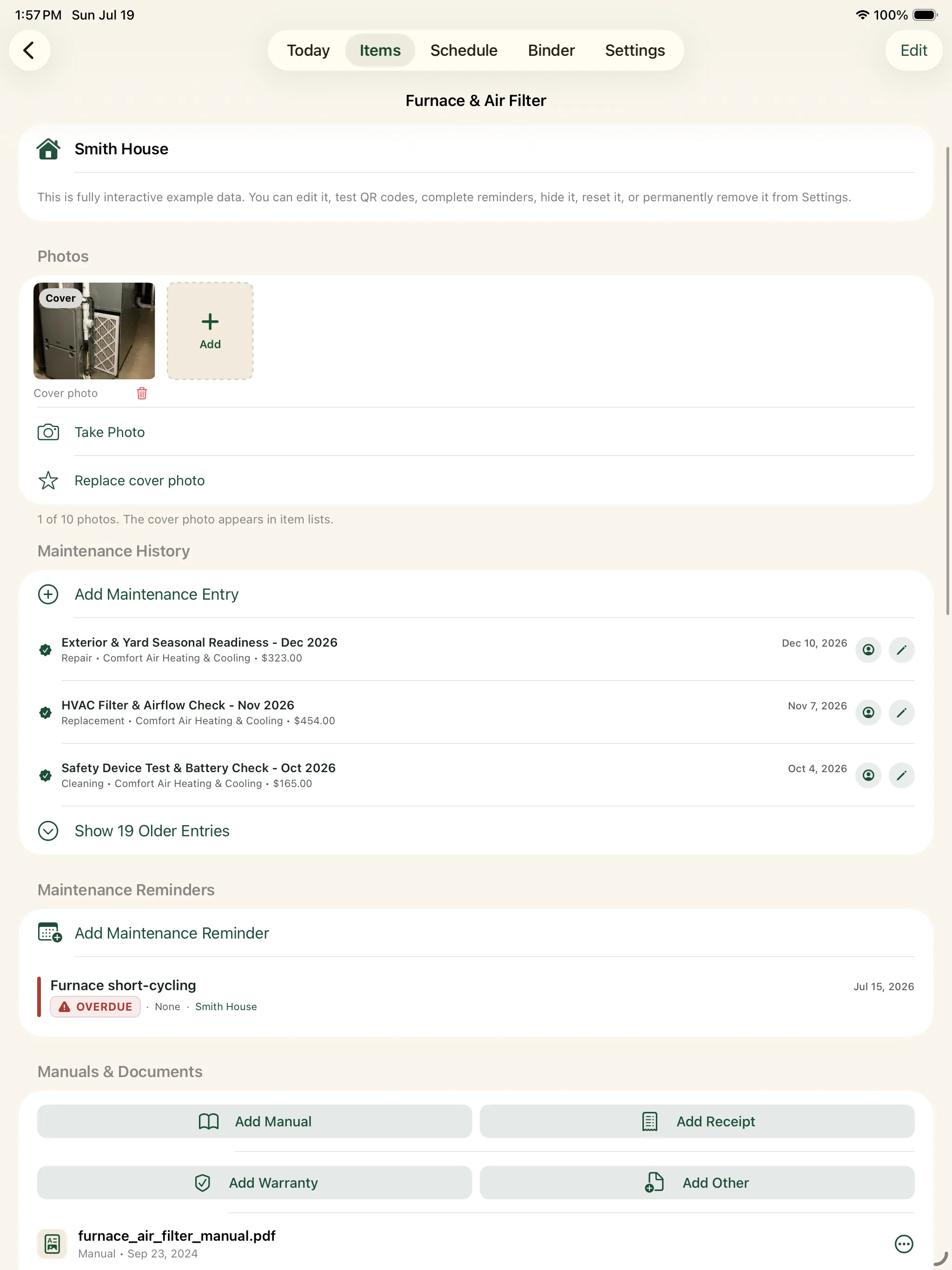 Complete item record in the Around The House iPad app