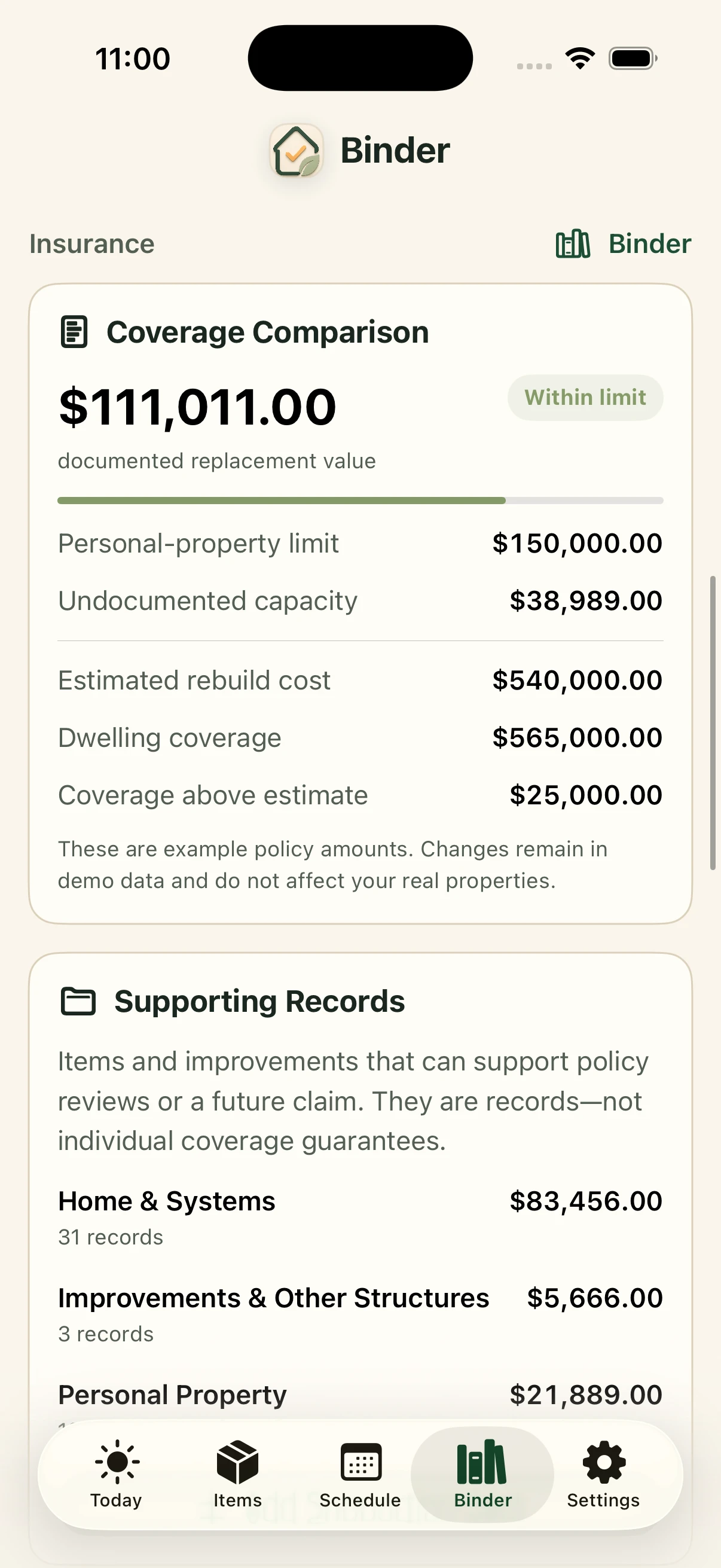 Coverage comparison in the Around The House iPhone app
