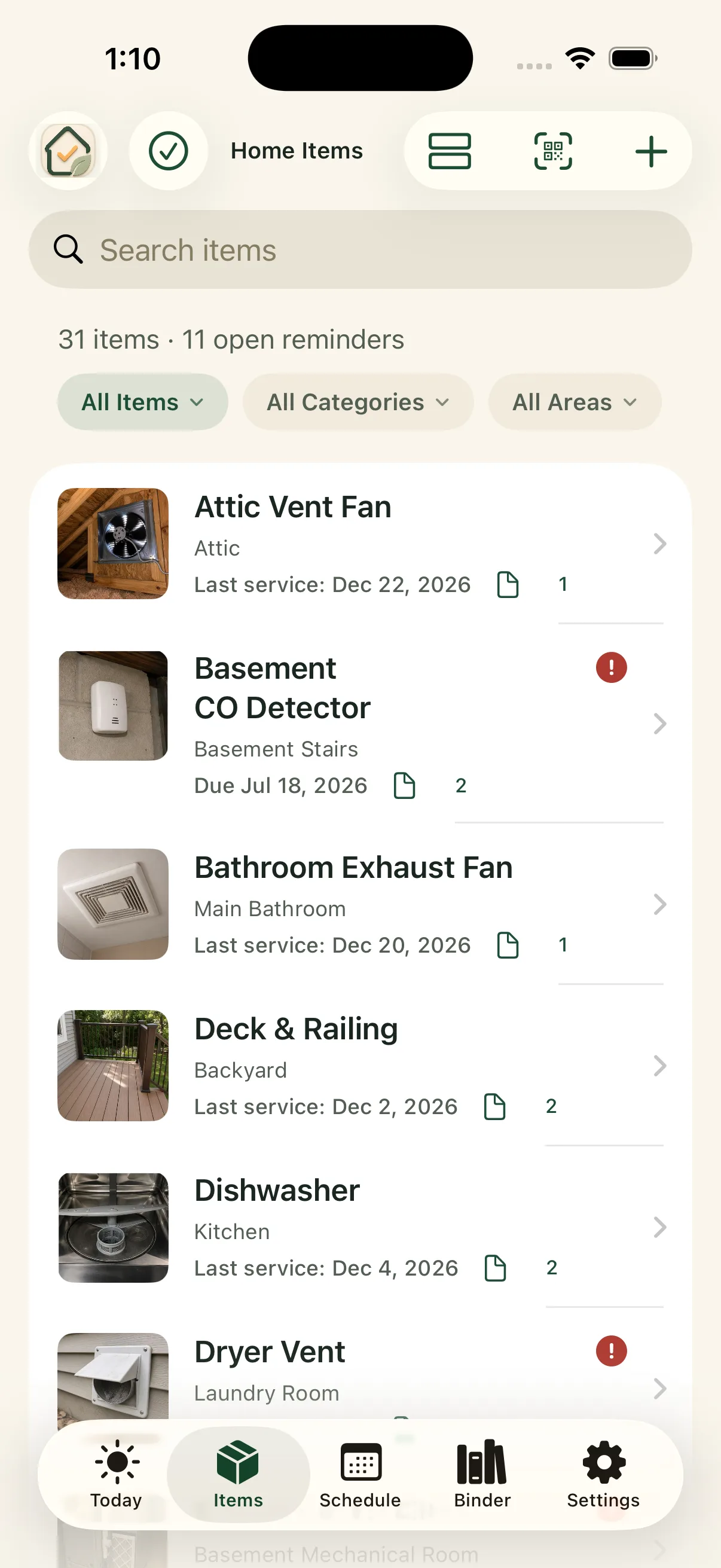 Home item inventory in the Around The House iPhone app