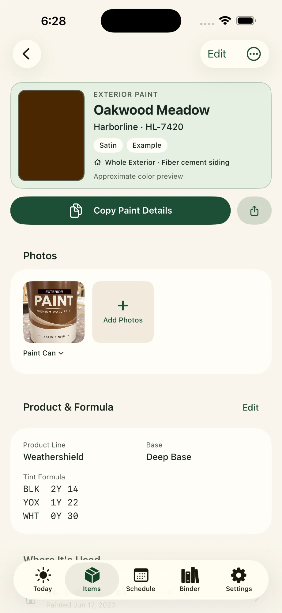 Paint colors & finishes in the Around The House iPhone app