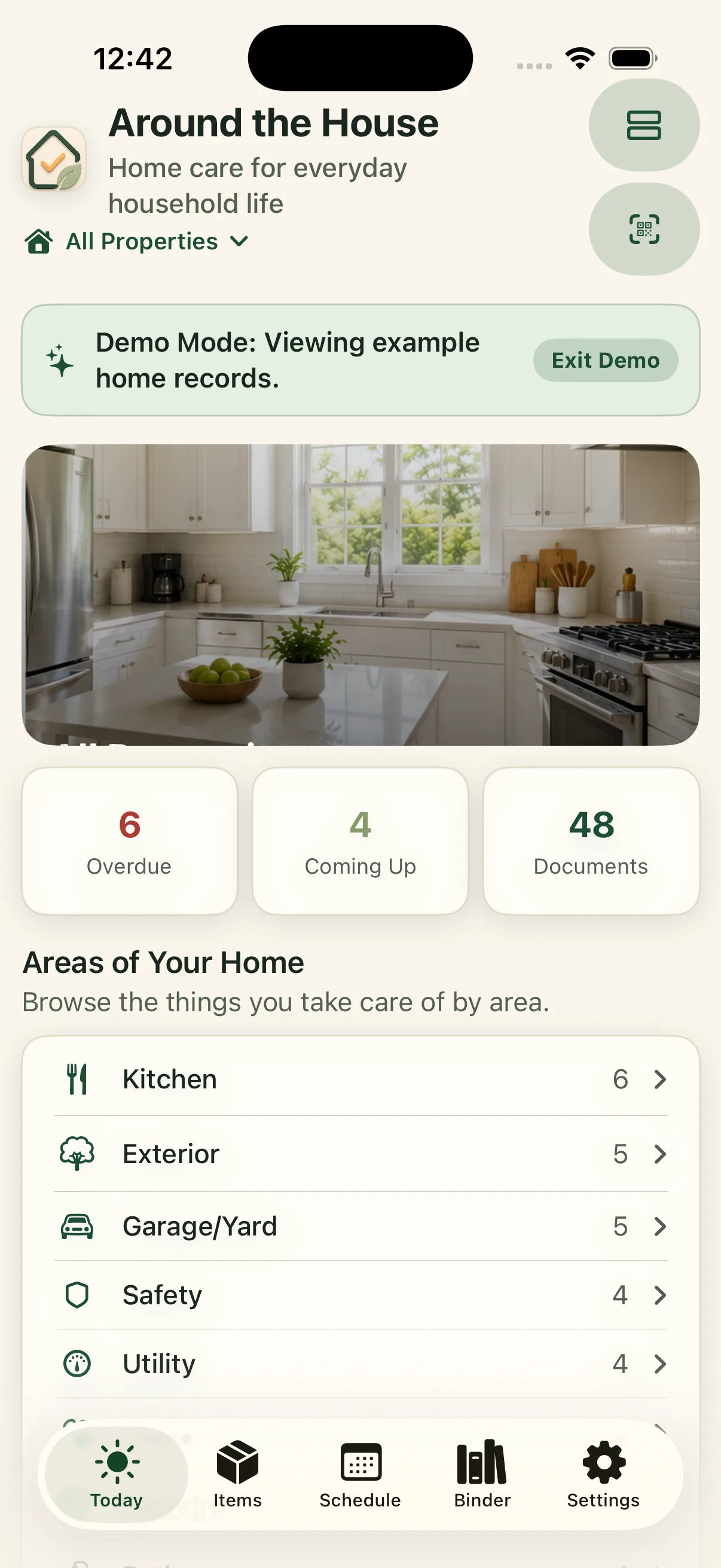 Today dashboard in the Around The House iPhone app
